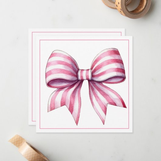 Coastal Pink and White Watercolor Bow Personalized ノートカード (正面/裏面インサイチュ)