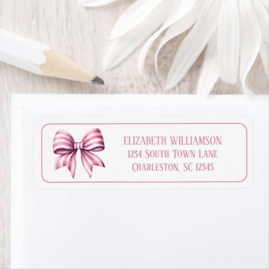 Coastal Pink and White Watercolor Bow Personalized ラベル (インサイチュ)