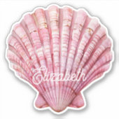 Coastal Pink Seashell on White Personalized シール (正面)