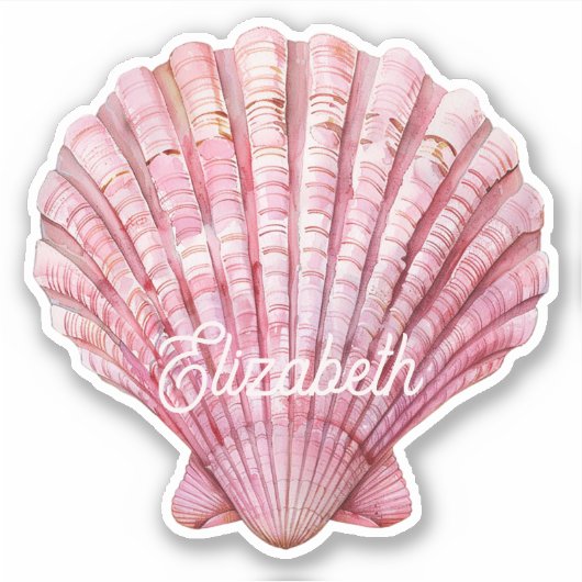 Coastal Pink Seashell on White Personalized シール (正面)