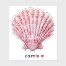 Coastal Pink Seashell on White Personalized シール