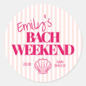 Coastal Pink Striped Bach Weekend Shell ラウンドシール (正面)