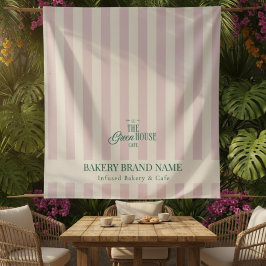 Coastal Pink Stripes Bakery Logo Table Runner タペストリー