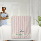 Coastal Pink Stripes Bakery Logo Table Runner タペストリー