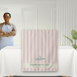 Coastal Pink Stripes Bakery Logo Table Runner タペストリー