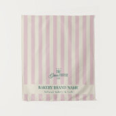 Coastal Pink Stripes Bakery Logo Table Runner タペストリー (正面)