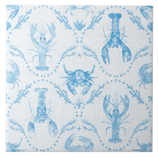Coastal Preppy Lobster and Crabs in Light Blue タイル (正面)