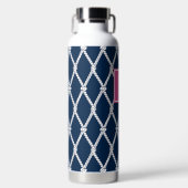 Coastal Preppy Nautical Monogram - Navy & Hot Pink ウォーターボトル (正面)