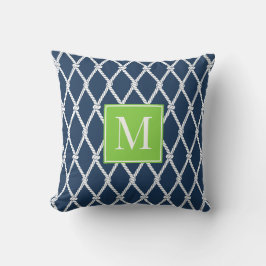 Coastal Preppy Nautical Monogram – Navy & Lime アウトドアクッション