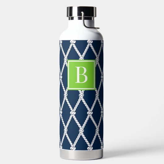 Coastal Preppy Nautical Monogram - Navy & Lime ウォーターボトル (左面)