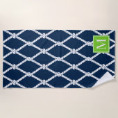 Coastal Preppy Nautical Monogram  – Navy & Lime ビーチタオル (正面)