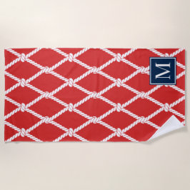 Coastal Preppy Nautical Monogram – Red & Navy ビーチタオル