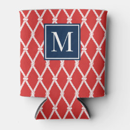 Coastal Preppy Nautical Monogram - Red & Navy 缶クーラー