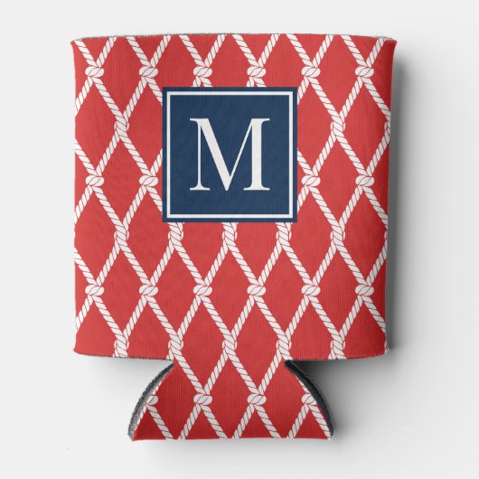 Coastal Preppy Nautical Monogram - Red & Navy 缶クーラー (正面)
