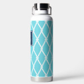 Coastal Preppy Nautical Monogram  Turquoise & Navy ウォーターボトル (背面)