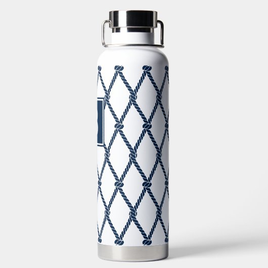 Coastal Preppy Nautical Monogram - White & Navy ウォーターボトル (背面)