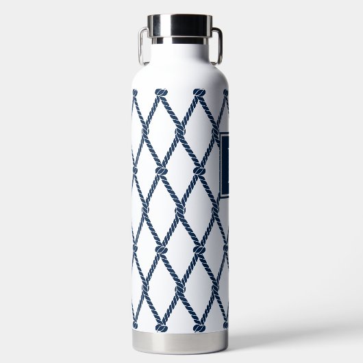 Coastal Preppy Nautical Monogram - White & Navy ウォーターボトル (正面)