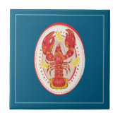 Coastal Red Lobster Lemon Pattern Ceramic Tile タイル (正面)