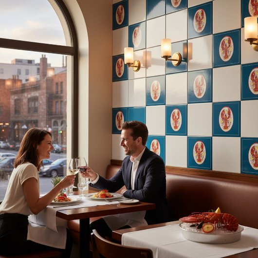 Coastal Red Lobster Lemon Pattern Ceramic Tile タイル