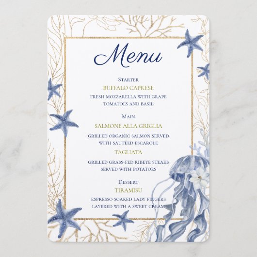 Coastal Rehearsal Dinner Wedding Menu Card メニュー (正面)