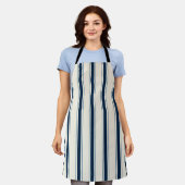 Coastal Resort Awning Stripe Kitchen Nautical Navy エプロン (着用した状態)