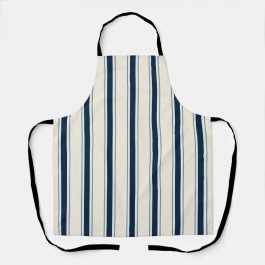 Coastal Resort Awning Stripe Kitchen Nautical Navy エプロン (正面)