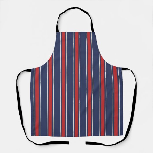 Coastal Resort Awning Stripe Kitchen Navy Red エプロン (正面)