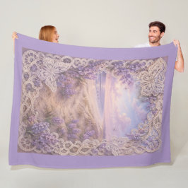 Coastal Romance: Lavender Dunes & Lace Butterflies フリースブランケット