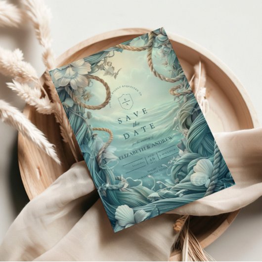 Coastal Rope Botanical Ocean Wedding セーブザデート