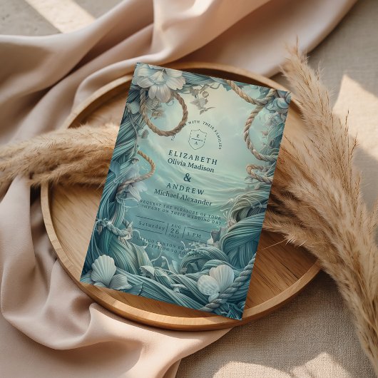 Coastal Rope Botanical Ocean Wedding 招待状