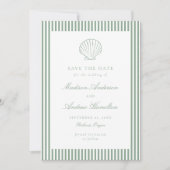 Coastal Sage Stripe Shell Wedding Save the Date (正面)