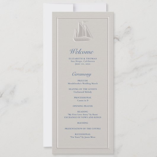 Coastal Sailboat Nautical Formal Wedding Program (正面)