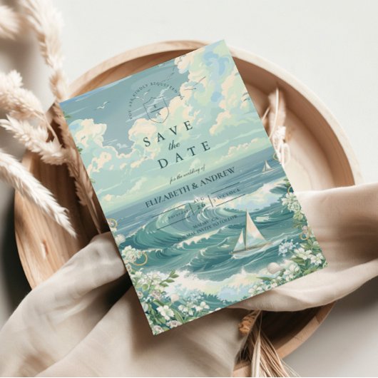 Coastal Sailboat Ocean Wedding セーブザデート