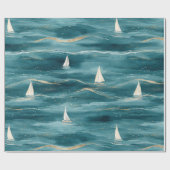 Coastal Sailboat Waves Nautical Pattern (3) ラッピングペーパー (フラット)
