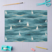 Coastal Sailboat Waves Nautical Pattern (3) 薄葉紙 (クラフト)