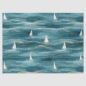 Coastal Sailboat Waves Nautical Pattern (3) 薄葉紙 (正面)
