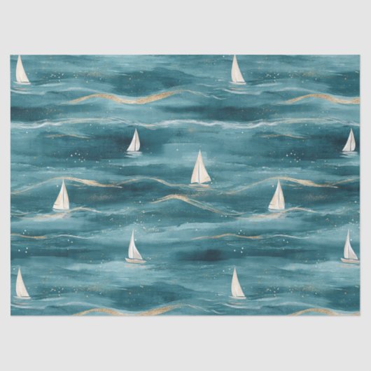 Coastal Sailboat Waves Nautical Pattern (3) 薄葉紙 (正面)