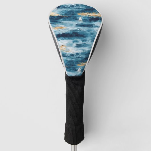 Coastal Sailboat Waves Nautical Pattern (4) ゴルフヘッドカバー (正面)