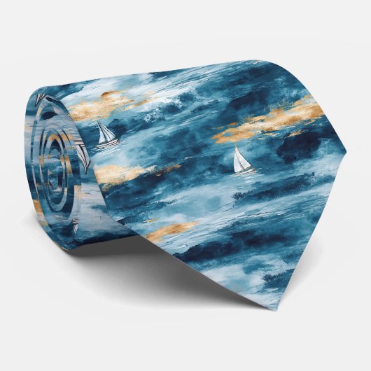 Coastal Sailboat Waves Nautical Pattern (4) ネクタイ (ロール)