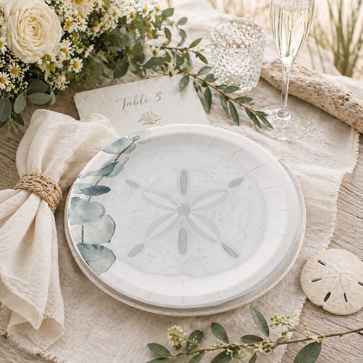 Coastal Sand Dollar Eucalyptus Wedding Paper Plate ペーパープレート