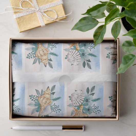 Coastal Sandpipers Flowers Shells Decoupage Paper 薄葉紙 (ギフト)