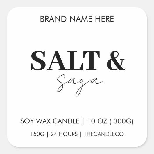Coastal Sea & Sand Custom Candle Label Black White スクエアシール (正面)