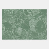 Coastal Sea Shell Beach Green White Decoupage ラッピングペーパーシート (正面3)