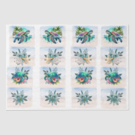 Coastal Sea Turtles Flowers Seashells Decoupage  薄葉紙