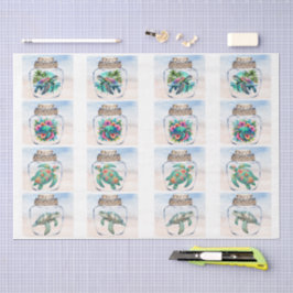 Coastal Sea Turtles in a Jar Decoupage  薄葉紙