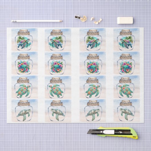 Coastal Sea Turtles in a Jar Decoupage  薄葉紙 (クラフト)