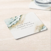 Coastal Sea Waves Sand Beach Nautical Wedding スクエアペーパーコースター (アングル)