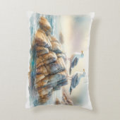 Coastal Seagulls Watercolor Seascape アクセントクッション (裏面(縦))