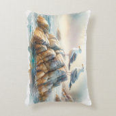 Coastal Seagulls Watercolor Seascape アクセントクッション (正面(垂直))