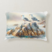 Coastal Seagulls Watercolor Seascape アクセントクッション (裏面)